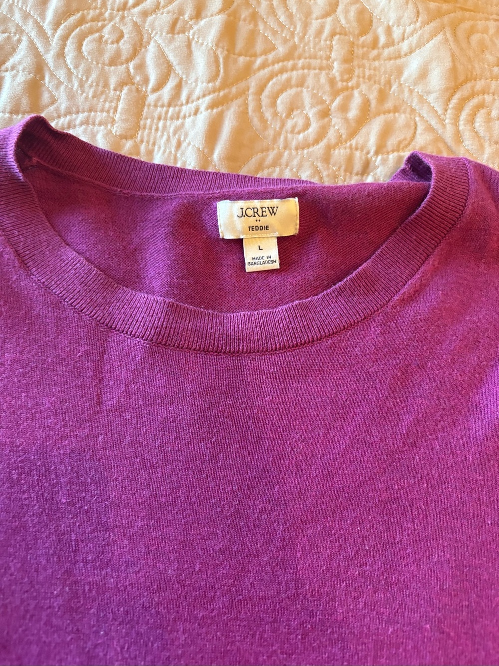 J. Crew Teddie Crewneck Sweater in Deep Magenta